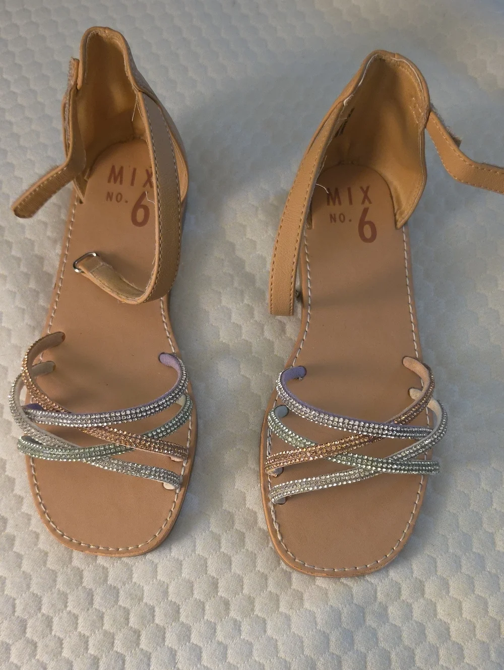 Mix No. 6 Tan Ankle-Strap Sandals with Metallic Multi-Strap Detail